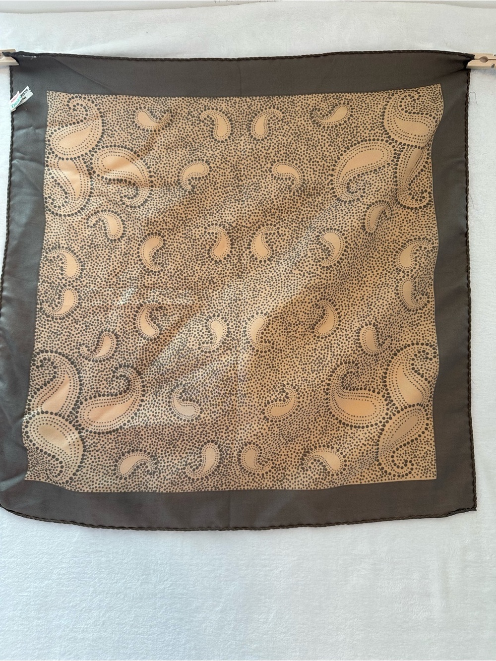 Paisley Square Scarf in Beige and Brown - Vintage